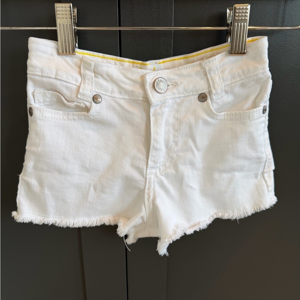 Boden | mini Boden | White Denim Shorts | Yellow Stitch Detailing | 4